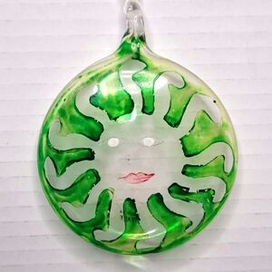 Green Handpainted Sun Face Glass Ornament